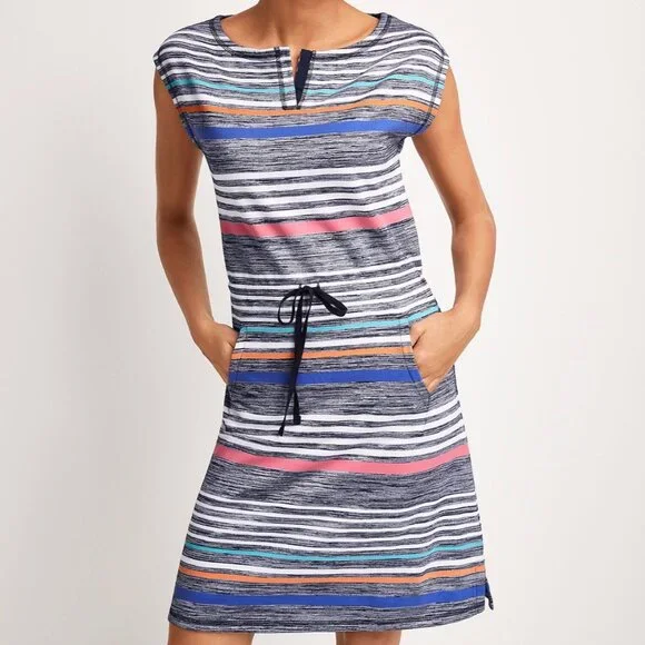 Talbots Women's Multi-Color Stripe Shift Drawstring Waist Comfy Dress ~ Small - Picture 1 of 10
